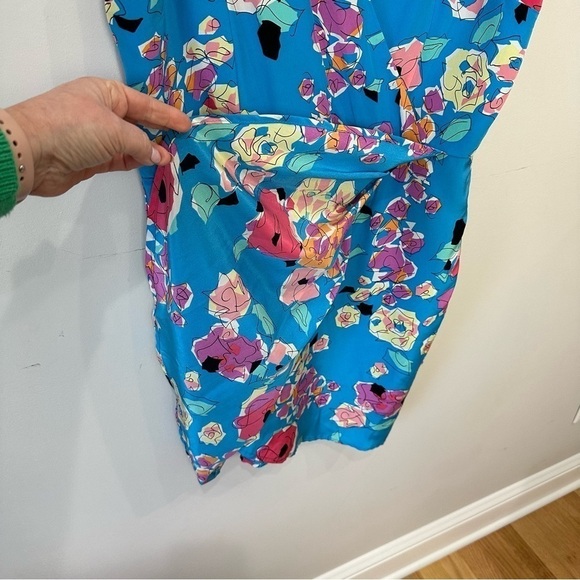 Yumi Kim Floral Dress Blue Turquoise Silk Double Deep V Surplus Neckline - Picture 3 of 6